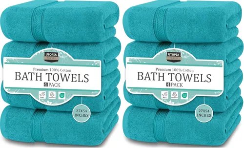 Vista 28 de Toallas de baño de algodón de lujo de 700 GSM (4 unidades, 27 x 54 pulgadas) por Utopia, Beige Premium Lightweight Ring Spun Cotton Towels