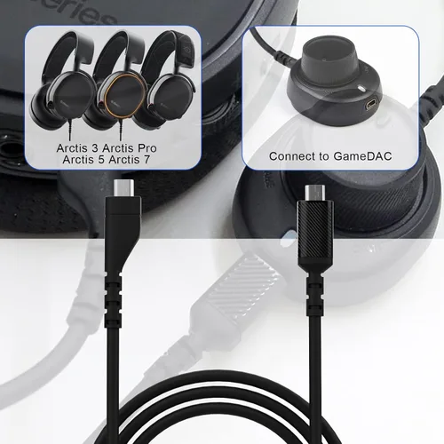 Vista 3 de Cable de repuesto para auriculares Arctis 3 Arctis 5, compatible con Arctis 3, Arctis 5, Arctis 7, Arctis Pro Wireless, auriculares Arctis Pro