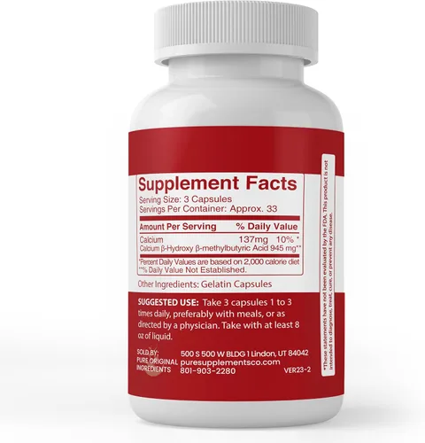 Vista 3 de Pure Original Ingredients HMB, (100 cápsulas) siempre puro, sin aditivos ni rellenos, verificado por laboratorio