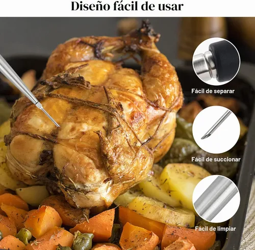Vista 5 de Baster de Pavo para Cocinar, Inyector de Carne Grande de Acero Inoxidable, con Cepillo de Limpieza y 2 Agujas de Adobar, Negro