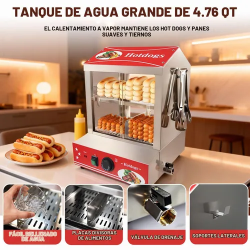 Vista 7 de Máquina de vapor para perros calientes, 2 niveles, gran capacidad, 27 litros/29 cuartos de galón