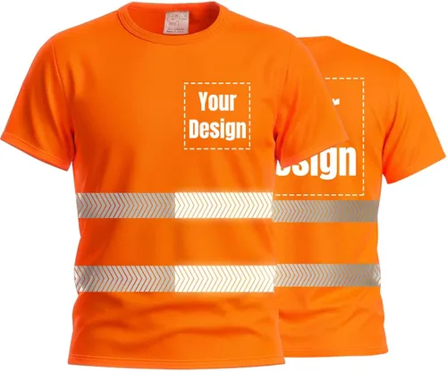 Vista 35 de Camiseta Hi Vis con tira reflectante de alta visibilidad, camisetas de seguridad personalizadas para tu logotipo, camisas de trabajo al aire libre
