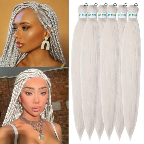 Vista 9 de Ms Aloe Cabello trenzado colorido preestirado, pelo trenzado multicolor, pelo trenzado suave sin nudos, 26 pulgadas, paquete de 6 unidades, cabello