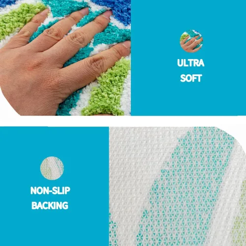 Vista 4 de Bonita alfombra de baño de sirena, divertida alfombra de baño con forma de cola de pez océano azul, escamas de sirena, para baño, antideslizante