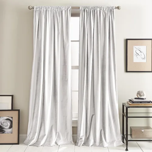Vista 11 de Cortinas DKNY Modernas con Nudos de Terciopelo Forrado, Paneles Pares, 108", Carbón Gris antracita