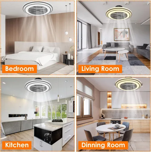 Vista 7 de KOCASO Ventilador de techo de perfil bajo con luz, moderno ventilador de techo empotrado de 20.5 pulgadas con control remoto y temporizador, 3