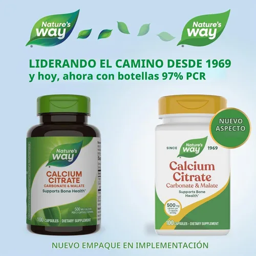 Vista 2 de Nature's Way - Citrato de calcio, carbonato y malato, apoya la salud ósea*, 100 cápsulas (el embalaje puede variar)