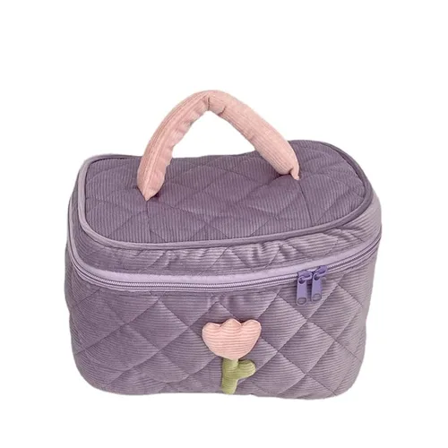 Vista 12 de Bolsa de maquillaje floral kawaii, bolsa para cosméticos y cosméticos, bolsa de viaje estética, organizadora de bolsa de aseo acolchada de hadas