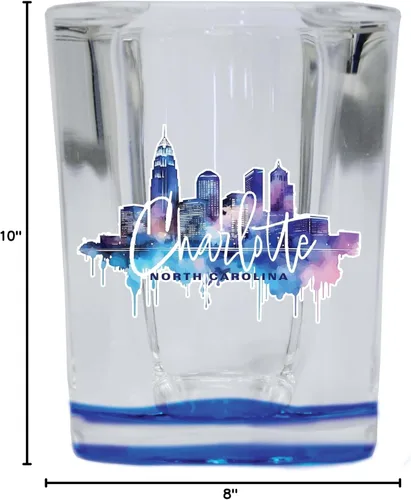 Vista 3 de Charlotte North Carolina Design B Souvenir - Vaso de chupito cuadrado de 2.5 onzas, base azul, individual