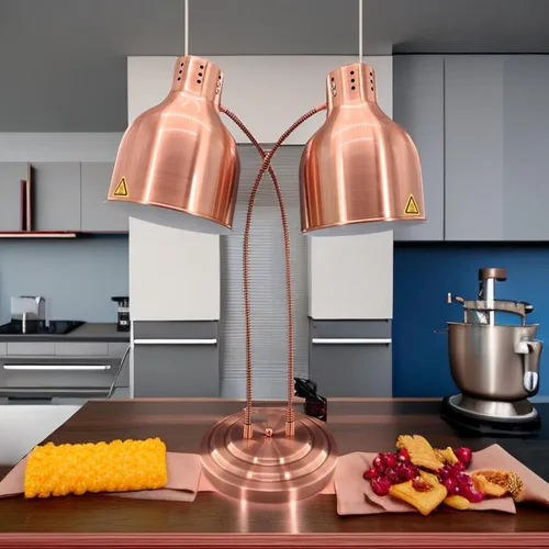 Vista 6 de Lámpara de calor de alimentos de doble cabezal con bombilla de 500 W, calentador de alimentos, lámpara de calefacción infrarroja, encimera