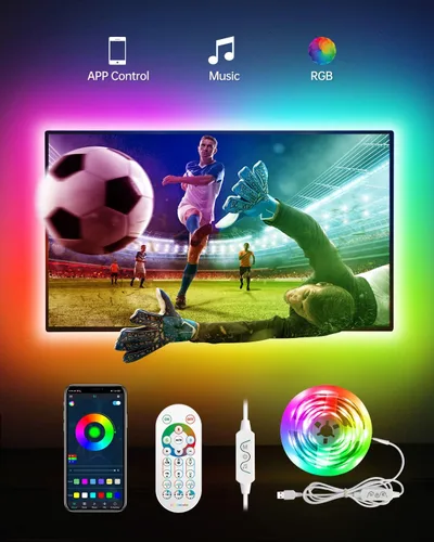 Vista 11 de Daymeet - Luces LED para TV, retroiluminación LED de 13.1 pies para TV de 40-65 pulgadas, tira de luz LED USB RGB, luces con cambio