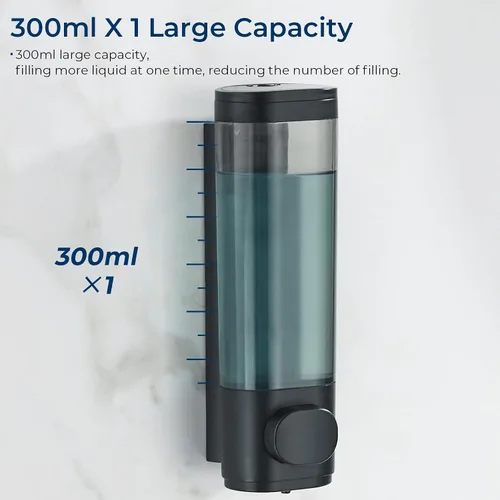 Vista 4 de Dispensador de ducha Pollock - Dispensador de champú y acondicionador sin taladro de 1 cámara para baño, de gran capacidad, negro