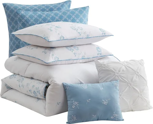 Vista 8 de Juego de edredón tamaño King de 7 piezas ultra suave con fundas de almohada, almohadas decorativas y fundas de almohada, King, Melrose
