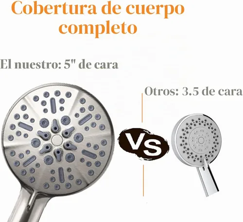 Vista 4 de Regadera de alta presión, 5 ajustes de espray, desmontables, de alto flujo con manguera de acero inoxidable extralarga de 60 pulgadas y soporte