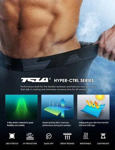 Vista 5 de TSLA - Pantalones cortos deportivos de compresión para hombre, en paquete de 1 o 3unidades, mallas para correr de rendimiento deportivo, frescas