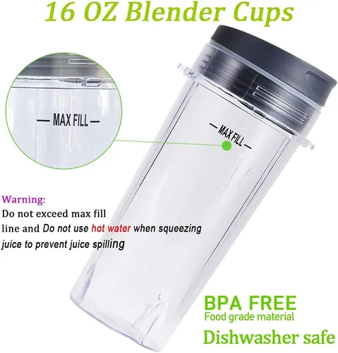 Vista 6 de Cuchilla macho de repuesto de 6 aletas y vasos de 16 onzas para licuadora Nutri Ninja, solo para BL660 BL663 BL740 BL770 BL771 BL772 BL773 BL780