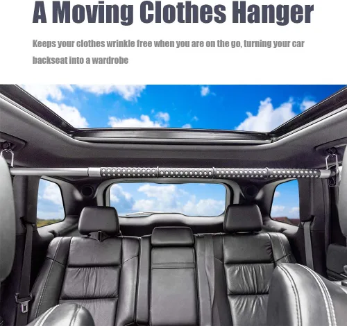 Vista 2 de MICTUNING Barra para colgar ropa en el coche, expansible de 36 a 65 pulgadas, percha retráctil para ropa de vehículo, barra para colgar abrigos