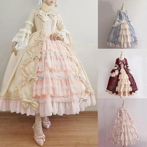 Vista 6 de Wkishenl Vestido victoriano para mujer, vestido de lolita, vestido rococó, vestido de princesa de hada, vestido de baile renacentista, vestido
