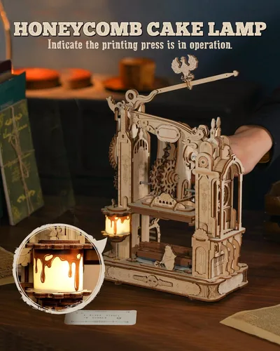 Vista 4 de ROBOTIME Rompecabezas de madera de prensa de impresión, rompecabezas 3D para adultos y adolescentes, modelo mecánico de madera para construir, casa