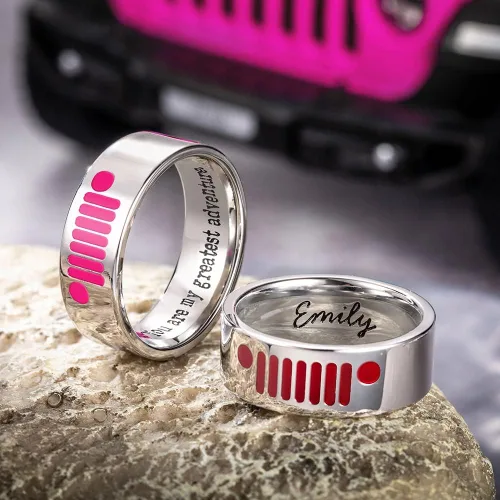 Vista 2 de Anillo JeepGrill con nombre personalizado para hombres y mujeres, unisex, anillo de pareja, regalo de joyería personalizado para niña