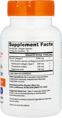 Vista 2 de Doctor 's Best mejor ácido hialurónico con Chondroitin Sulfato, DRB-00146, 1, 1 Cápsulas, suplemento de apoyo a la salud articular para mujeres