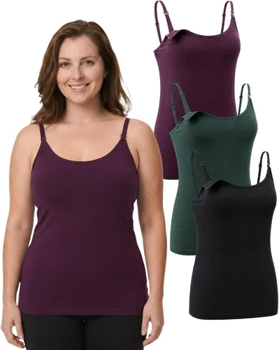 Vista 10 de Under Control Camisetas sin mangas para lactancia materna, camisetas de maternidad con brasier integrado, paquete de 3 Negro/Negro/Negro