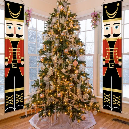 Vista 11 de Decoraciones navideñas de cascanueces, carteles de cascanueces para porche de 11.8 x 70.8 pulgadas, pancarta de cascanueces para exteriores
