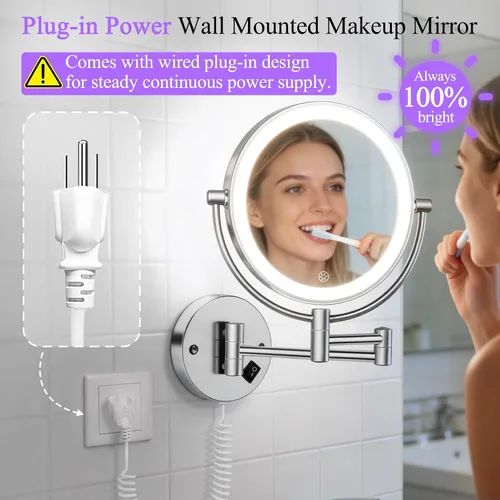 Vista 2 de Wall Mounted Makeup Mirror with Lights, Double-Sided Magnifying, Plug-in Lighted Vanity Mirror with 3 Color Modes, 20X/1X Dimmable Brightness, 360°