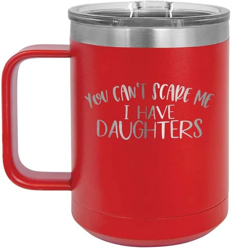 Vista 7 de You CANT SCARE ME I Have DAUGHTERS Taza de café negra de 15 oz con tapa deslizante Taza de café de viaje aislada Ideas de regalo del día
