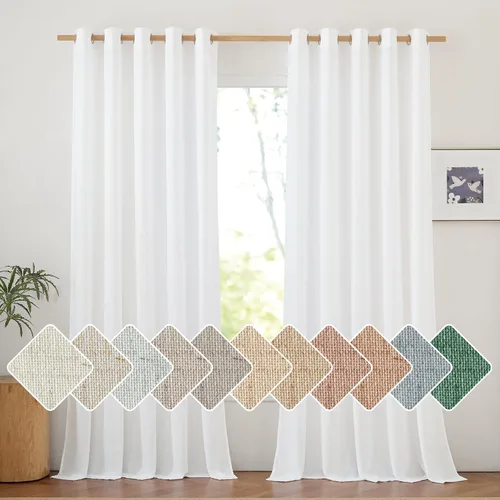 Vista 225 de NICETOWN - Cortinas de lino angora para ventana de cocina sobre el fregadero, con ojales, lino grueso angora, tratamientos cortos para ventanas
