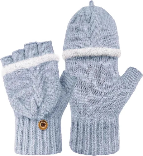 Vista 100 de Beurlike Guantes de invierno para mujer, de lana cálida, a prueba de viento, convertibles, sin dedos