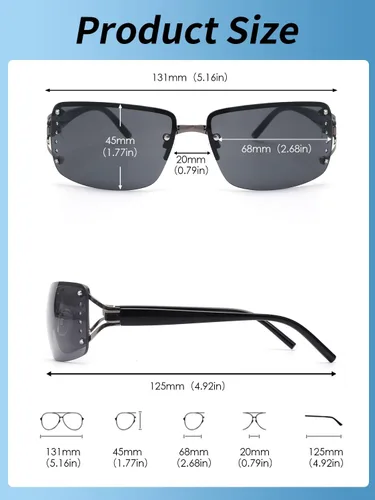 Vista 6 de JM Lentes de sol Y2K sin montura para mujeres y hombres, de gran tamaño, diseño de escudo envolvente, #4 Marco negro / lente gris