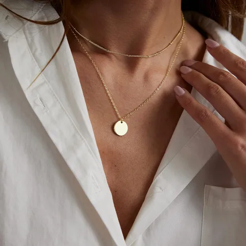 Vista 4 de LEXODY Delicado collar de gargantilla de oro simple para mujer, chapado en oro de 18 quilates, minimalista en capas, cadena de moneda circular única