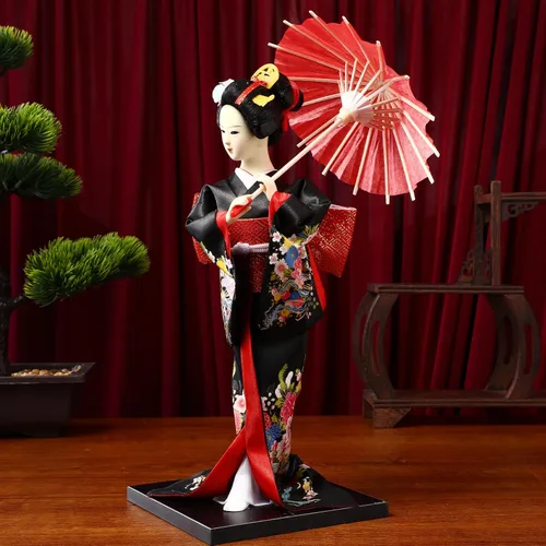Vista 9 de jojofuny Figura de muñeca japonesa de Geisha de 11.22 pulgadas, estatua de muñeca asiática para decoración del hogar y la oficina, cultura japonesa