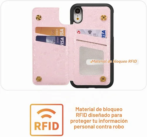 Vista 3 de UEEBAI Funda tipo cartera para iPhone 13 con tarjeteros, piel sintética, diseño floral, función atril, bloqueo RFID, doble cierre magnético, funda