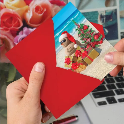 Vista 6 de The Best Card Company Paquete de 12 tarjetas de Navidad con sobres, humor navideño para hombres y mujeres (1 diseño, 12 tarjetas) – Playa tropical