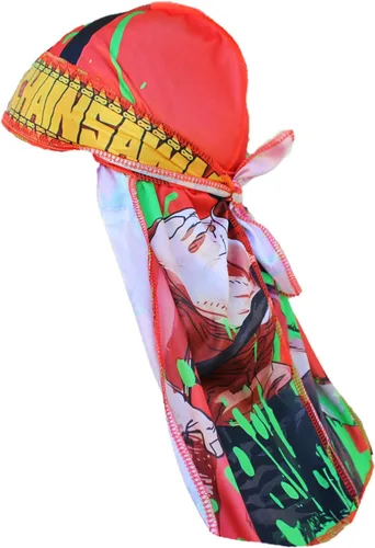 Vista 2 de Design Durag - Rag de satén sedoso de cola larga de anime con diseño de gorra ondulada transpirable y elegante, color verde