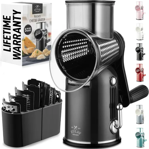 Vista 25 de Zulay Kitchen Rallador Rotativo de Queso de 5 Cuchillas Rallador de Queso - Rallador de Queso Manual de Manivela con Succión Reforzada y 5 Tambores