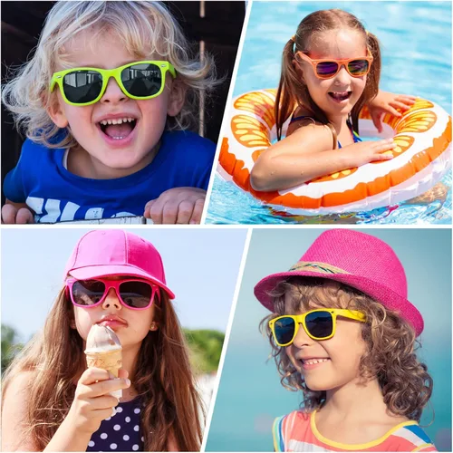 Vista 6 de MIAHART Gafas de sol para niños, colores neón, recuerdos de fiesta para niños y niñas, verano, playa, piscina, cumpleaños, graduación, regalos