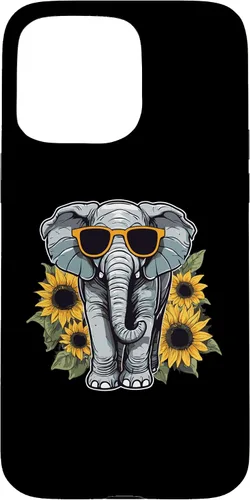 Vista 31 de Elephant with Sunglasses and Sunflowers Case for iPhone 16