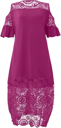Vista 5 de Vestidos de talla grande para mujer, vestido de verano 2023, elegante, sexy, entallado, con encaje, retazos, manga con volantes, vestido de invitada