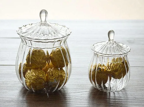 Vista 5 de Tarro de azúcar de vidrio transparente a rayas retro tarro de aperitivos tarro de almacenamiento de alimentos con tapa