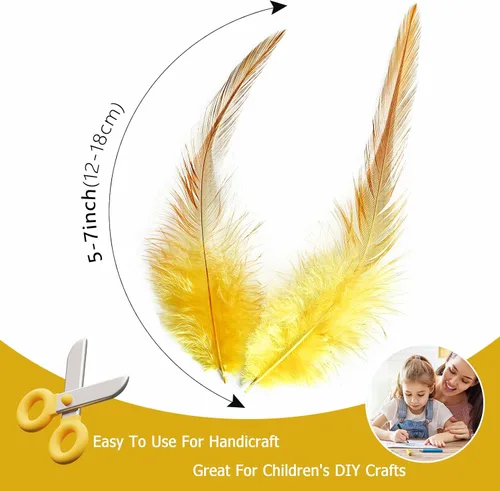Vista 2 de THARAHT 200 piezas de plumas de gallo de sillín amarillas sueltas a granel 5-7 pulgadas 4.7-6.7 in para decoración de atrapasueños de bricolaje