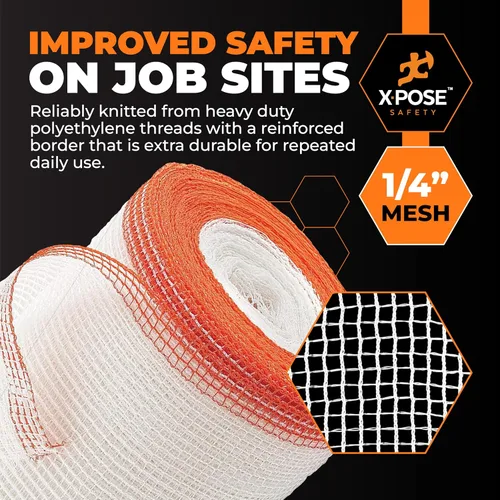 Vista 5 de Red de seguridad para construcción Xpose 8.5' x 150', 1/4" Mesh Scaffold Safety Net, Temporary Material Roll, Visibility Fence, Heavy-Duty Fire
