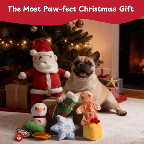 Vista 7 de Nocciola Hide and Seek - Juguetes de Navidad para perros de Papá Noel: 9 paquetes de regalos de vacaciones divertidos rellenos chirriantes arrugados