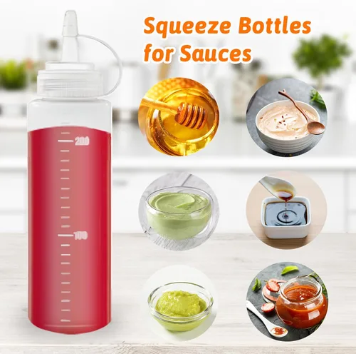 Vista 10 de Paquete de 12 botellas de plástico de 8 onzas líquidas multiusos para ketchup, condimentos, salsa barbacoa, aderezo, barbacoa, parrilla