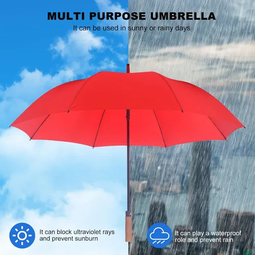 Vista 3 de KoKoBin Paraguas de lluvia de gran tamaño abierto automático para hombres mujeres palillo paraguas, Rojo