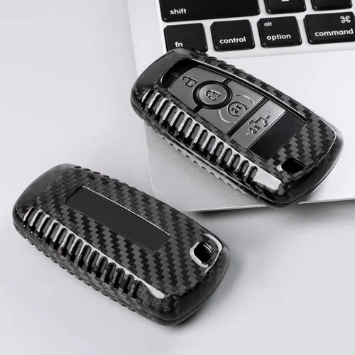 Vista 5 de Cubierta de llavero de fibra de carbono para Ford F-150 F150 Bronco Raptor R Off-Road 2018 2019 2020 2021 2022 2023 2024, Solo para Raptor, Estuche