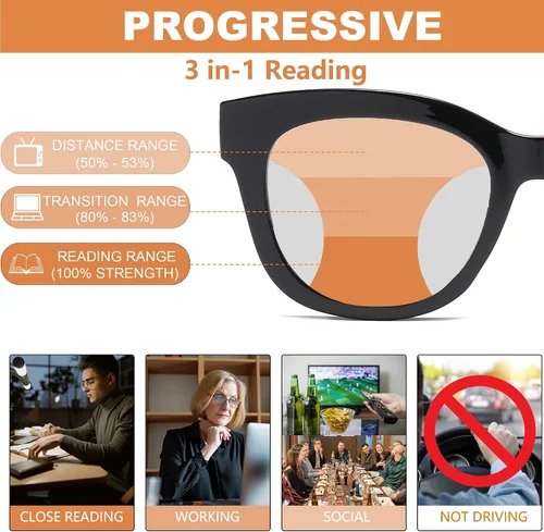 Vista 3 de Paquete de 3 lentes de lectura progresivos multienfoque para mujer, bloqueo de luz azul, lectores de computadora con bisagra de resorte