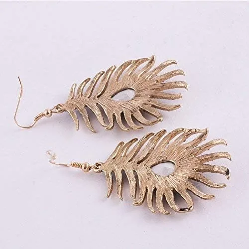 Vista 5 de Frogwill Pendientes colgantes de cristal para mujer con diseño de plumas de pavo real